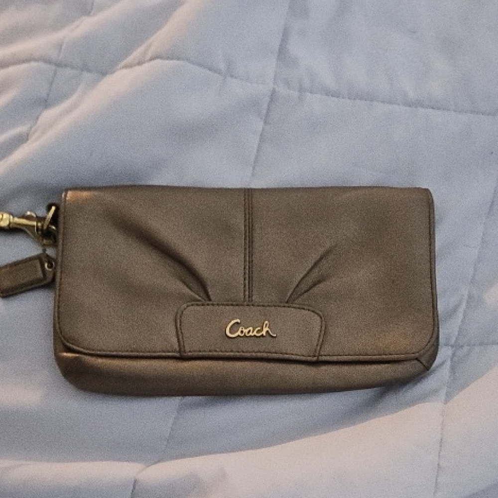 Coach Taupe Leather Clutch with Gold Logo